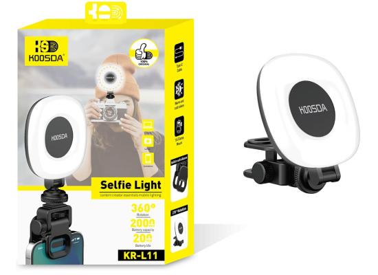 KOOSDA KR-L11 Rechargeable LED Selfie Fill Light | Clip-On Phone Light 9 Brightness Levels & 3 Color Modes. Perfect for Phones, Video Calls, Vlogging & Streaming.