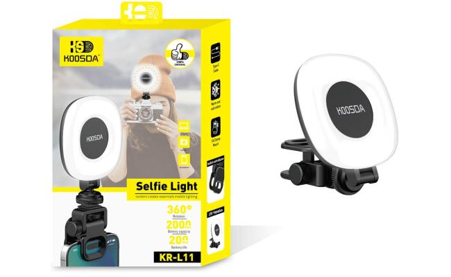 KOOSDA KR-L11 Rechargeable LED Selfie Fill Light | Clip-On Phone Light 9 Brightness Levels & 3 Color Modes. Perfect for Phones, Video Calls, Vlogging & Streaming.