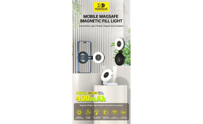 KOOSDA KR-L12 Magnetic Selfie Light Portable USB Rechargeable Adjustable Brightness Magnetic fill Pocket Light