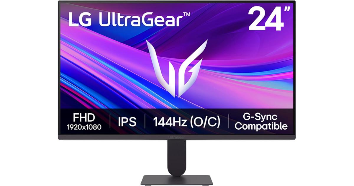 LG 24G411A Ultragear 24" Full HD IPS Gaming Monitor, 144Hz (O/C), 1ms MBR, NVIDIA G-Sync Compatible, AMD FreeSync, HDR10, HDMI, DisplayPort, Slim Stand, Black