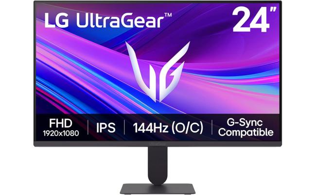 LG 24G411A Ultragear 24" Full HD IPS Gaming Monitor, 144Hz (O/C), 1ms MBR, NVIDIA G-Sync Compatible, AMD FreeSync, HDR10, HDMI, DisplayPort, Slim Stand, Black