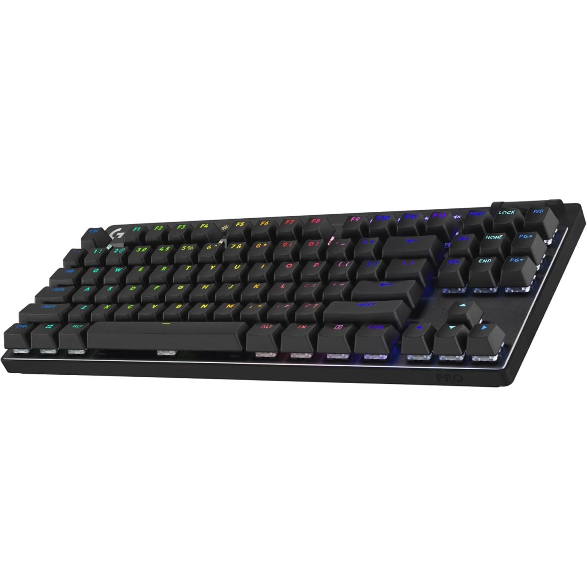 Logitech G PRO X TKL LIGHTSPEED Wireless Gaming Keyboard, Ultra-Portable Tenkeyless Design, Lightsync RGB Backlit, PBT Keycaps, Tactile Switches (GX Brown), BT\/USB, US INTL Layout, Black