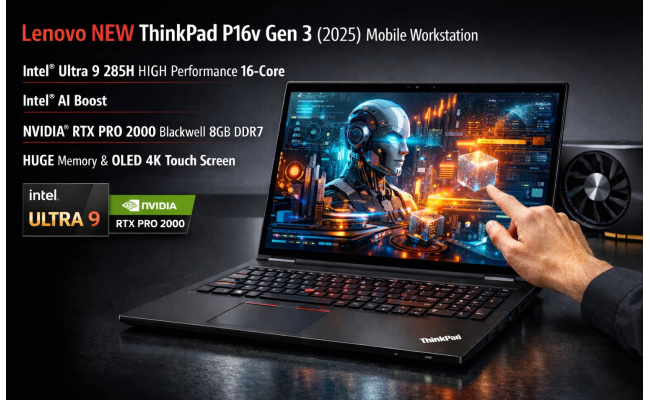 Lenovo NEW ThinkPad P16v Gen 3 (2025) Mobile Workstation Intel® Ultra 9 285H HIGH Performance 16-Core Intel® AI Boost w/ NVIDIA® RTX PRO 2000 Blackwell 8GB DDR7 Graphic Card & HUGE Memory & OLED 4K Touch Screen