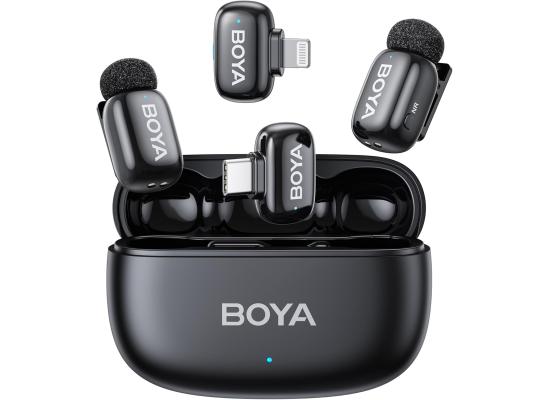 BOYA mini 2-01 (Type-C & Lightning) Wireless Microphone for iPhone & Android, AI Noise Cancellation,App Control, 48k Hz/24 Bit, 30H Battery Life with Charging Case,Lapel Microphone Wireless for Video Recording Vlog Streaming , Black