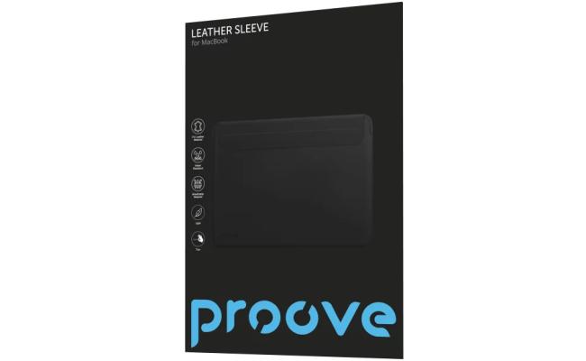 Proove Leather Sleeve MacBook Support 13.6"/14.2" Premium eco-Leather, Moisture Drainage; Magnetic Closure , Black