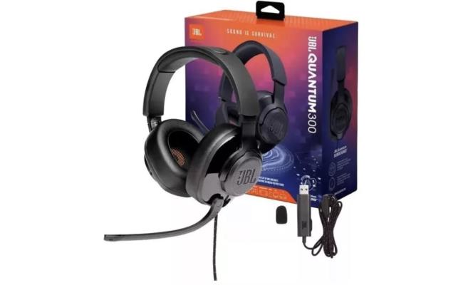 JBL Quantum 300 - Wired Over-Ear Gaming Headphones with JBL Quantum Engine Software Foam Ear Cushions 3.5 mm & USB Adapter- Black