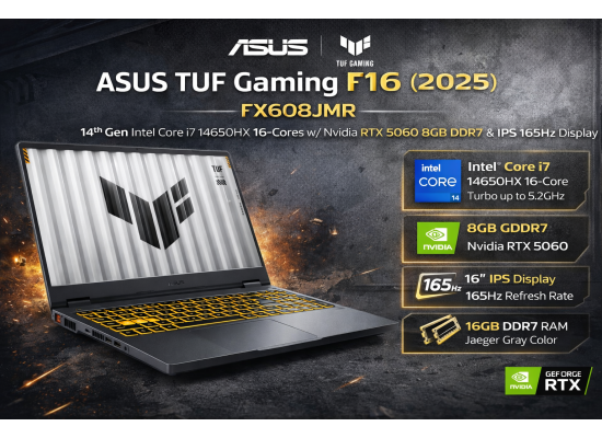 ASUS TUF Gaming F16 (2025) FX608JMR 14Gen Intel Core i7 14650HX 16-Cores w/ Nvidia RTX 5060 8GB DDR7 & IPS 165Hz Display - Gray product thumbnail 2