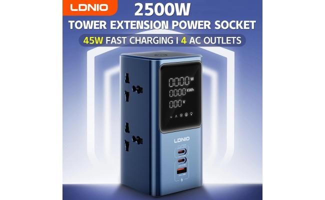 LDNIO SC2 Universal 4AC Outlets Power Strip Surge Protector Extension Wire With Led Screen for Home and Office