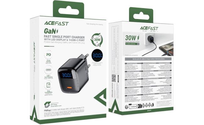ACEFAST A113 Fast Charge Wall Charger 20W GaN LED Digital Display Multiple Safety Protection 1x USB-C  - EU Interface