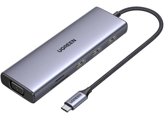 Ugreen CM498 15600 USB-C Adapter - 3x USB-A 3.0 / HDMI / VGA / RJ45 / SD / TF Card Reader / USB-C PD - Gray