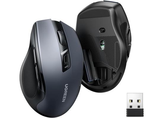 UGREEN Wireless Mouse, 2.4G + Bluetooth Ergonomic Optical Mouse, 4000 DPI, 5 DPI Adjustable, 5 Buttons, Silent Click USB Computer Mice for Laptop, PC, Chromebook, Notebook, 15M Wireless Connection Mice Black