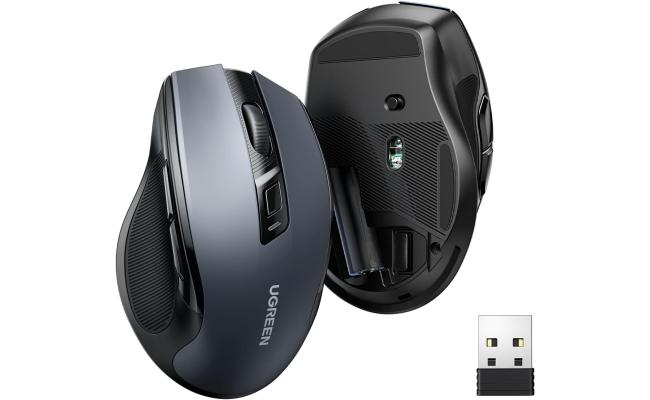 UGREEN Wireless Mouse, 2.4G + Bluetooth Ergonomic Optical Mouse, 4000 DPI, 5 DPI Adjustable, 5 Buttons, Silent Click USB Computer Mice for Laptop, PC, Chromebook, Notebook, 15M Wireless Connection Mice Black