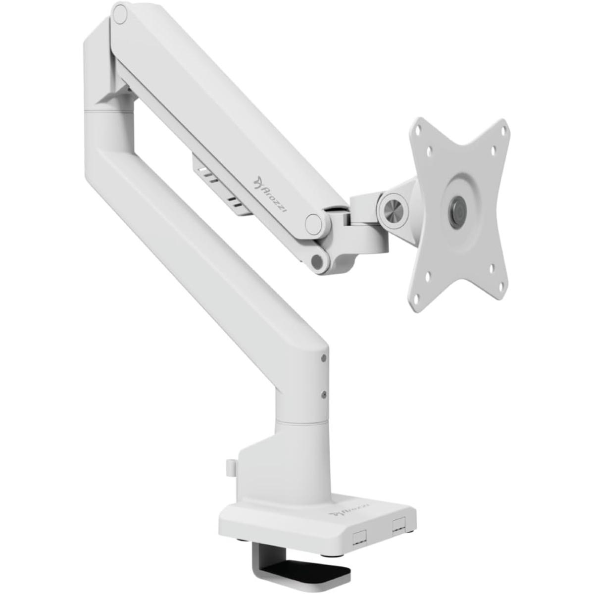 Arozzi Alzare Neo Gas Spring Single Monitor Arm Support up to 9KG 360\u00b0 Screen Rotation Adjustable Height & Full Motion - White