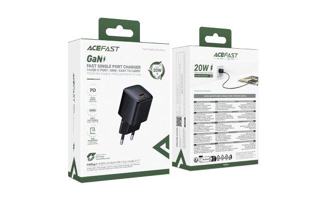 ACEFAST A117 Fast Charge Wall Charger 20W GaN Flame-Retardant PC Safety certification 1x USB-C  - EU Interface