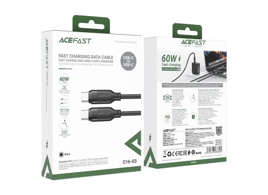 ACEFAST C16-03 USB-C To USB-C TPE Data & Fast 60W Charging Data Cable 1.2M - Black