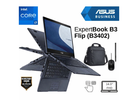 Asus ExpertBook B3 Flip (2024) B3402FVA Intel 13Gen Intel Core i7 10-Cores Business Class Military-Grade Aluminum 2-in-1 Touch Display