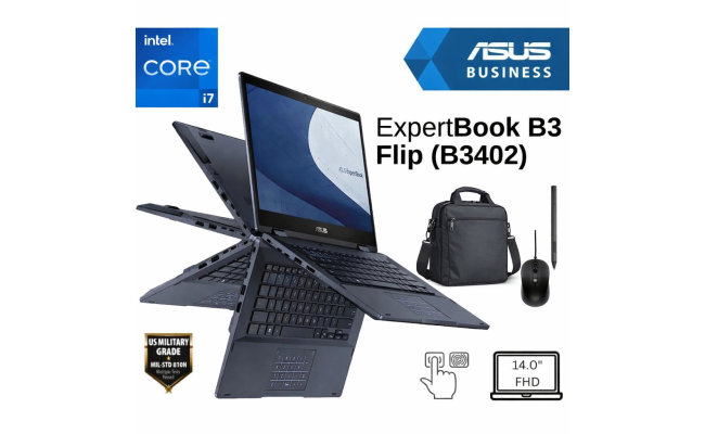 Asus ExpertBook B3 Flip (2024) B3402FVA Intel 13Gen Intel Core i7 10-Cores Business Class Military-Grade Aluminum 2-in-1 Touch Display