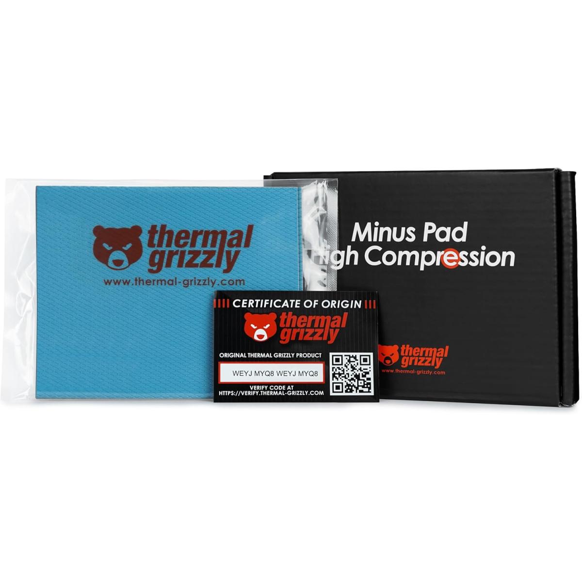 Thermal Grizzly Minus Pad High Compression - 120x100x1.0mm 2-Pack Thermal Interface Pad, Electrically Non-Conductive, High Thermal Conductivity & High Compressibility for SSDs, GPUs & Electronics