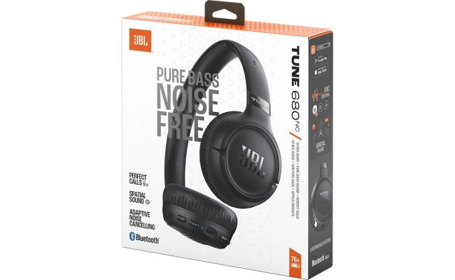 JBL Tune 680 NC Wireless On-Ear Bluetooth Headphones with Adaptive Noise-Cancelling Technology, Smart Ambient, 76-Hour Battery Life and Google Fast Pair/Microsoft Swift Pair, Black