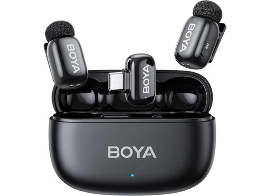 BOYA mini 2-02 (Type-C) Wireless Lavalier Microphones for iPhone 15/16/17 & Android, AI Noise Cancellation, App Control, 30H Battery Life with Charging Case, Lapel Microphone Wireless for Video Recording Vlogging , Black