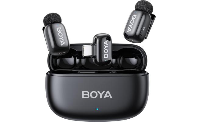 BOYA mini 2-02 (Type-C) Wireless Lavalier Microphones for iPhone 15/16/17 & Android, AI Noise Cancellation, App Control, 30H Battery Life with Charging Case, Lapel Microphone Wireless for Video Recording Vlogging , Black