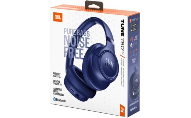 JBL Tune 780 NC Wireless Over-Ear Bluetooth Headphones with Adaptive Noise-Cancelling Technology, Smart Ambient, 76-Hour Battery Life and Google Fast Pair/Microsoft Swift Pair, Blue