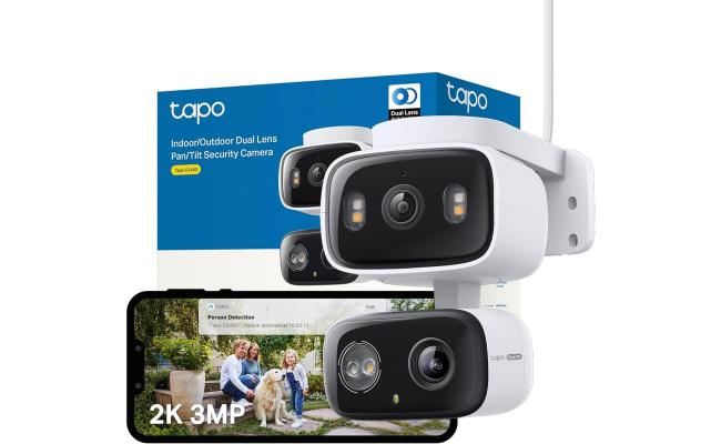 TP-Link Tapo C246D 2K 3MP Dual Lens Security Camera Outdoor, AI Detection, Outdoor Camera,CCTV,125°Wide Angle Two Views,One Screen,Smart Tracking,IP65,Google Home/Alexa,No Monthly fee,Personalized Patrol