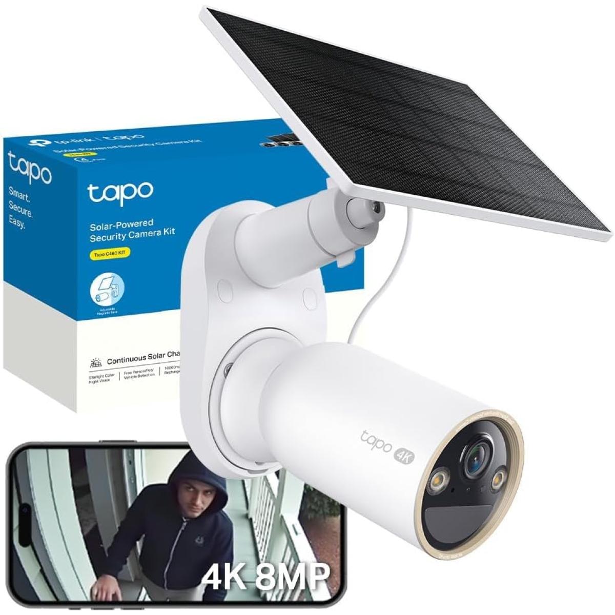 TP-Link Tapo C460 KIT 4K 8MP Battery Solar Security Camera Outdoor Wireless, CCTV, Ultra HD, No Monthly Fee, AI Detection, Two-way Talk, IP66, Starlight Colour Night Vision, Works with Alexa & Google