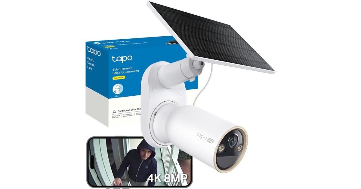 TP-Link Tapo C460 KIT 4K 8MP بطارية كاميرا أمان للطاقة الشمسية خارجية لاسلكية، CCTV، فائقة الدقة، بدون رسوم شهرية، اكتشاف الذكاء الاصطناعي، محادثة ثنائية الاتجاه، IP66، رؤية ليلية ملونة بضوء النجوم، تعمل مع Alexa & Google