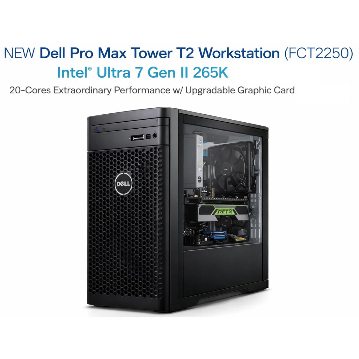 Dell Pro Max Tower T2 Workstation FCT2250 (2025) NEW Intel\u00ae Ultra 7 Gen II 265K 20-Cores Extraordinary Performance w\/ Upgradable Graphic Card & 3 Years Warranty - Black