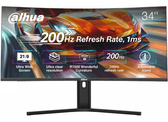 Dahua LM34-E330CA Gaming Curved Monitor, 34" WQHD VA Display, 200Hz Refresh Rate, 1ms (MPRT) Response Time, 1500R Curvature, Adaptive-Sync Technology, 21 9 Aspect Ratio, Black