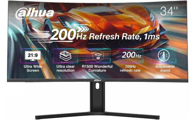 Dahua LM34-E330CA Gaming Curved Monitor, 34" WQHD VA Display, 200Hz Refresh Rate, 1ms (MPRT) Response Time, 1500R Curvature, Adaptive-Sync Technology, 21 9 Aspect Ratio, Black
