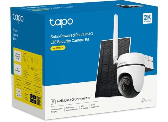Tp-Link Tapo C615G KIT Solar-Powered Pan/Tilt 4G LTE Outdoor Security Camera, No Wi-Fi Needed, Superior 2K 3MP Visuals, 360° AI Tracking, No Monthly Fee, AI Detection, Color Night Vision, Secure Local & Cloud Storage