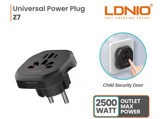 LDNIO Z7 Universal Travel Adapter with Power Strip | 4-in-1 International Plug Converter (UK, US, EU, AU) | 2500W Surge Protected Power Socket | Compact & Child-Safe product thumbnail 2
