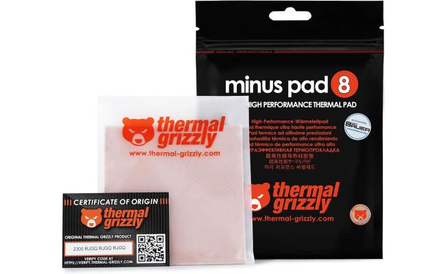 Thermal Grizzly TG-MP8 Minus Pad 8 High Performance Thermal Pad, High Thermal Conductivity, High Compressibility, 100x100x0.6mm Dimension