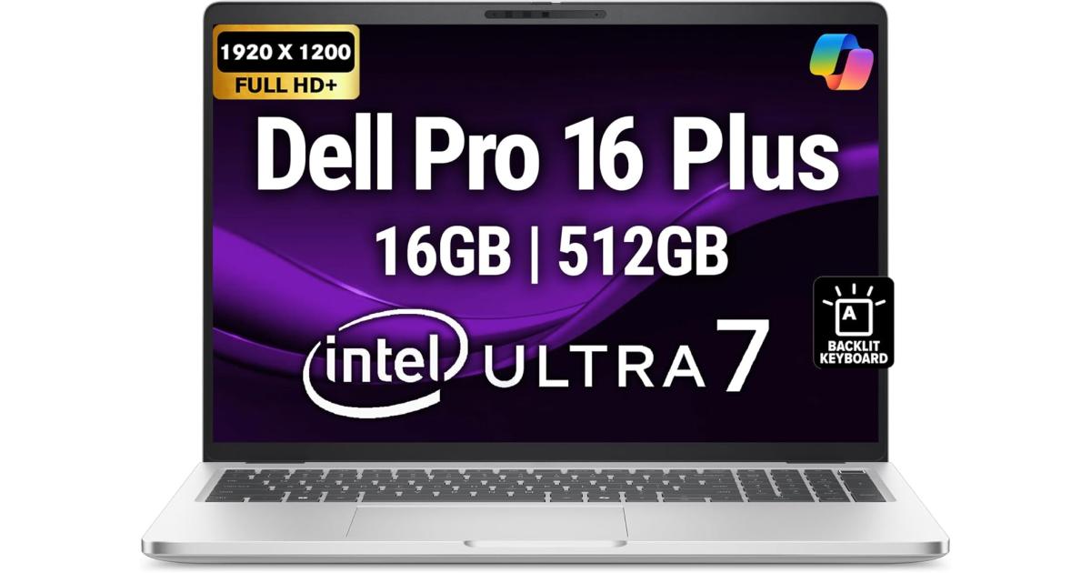 جهاز كمبيوتر Dell Pro 16 Plus PB16250 (2025) مزود بتقنية الذكاء الاصطناعي Intel® Ultra 7 Gen II 266V vPro 8-Cores تصميم أنيق ومتين من الألومنيوم مع ضمان لمدة 3 سنوات، فضي بلاتيني