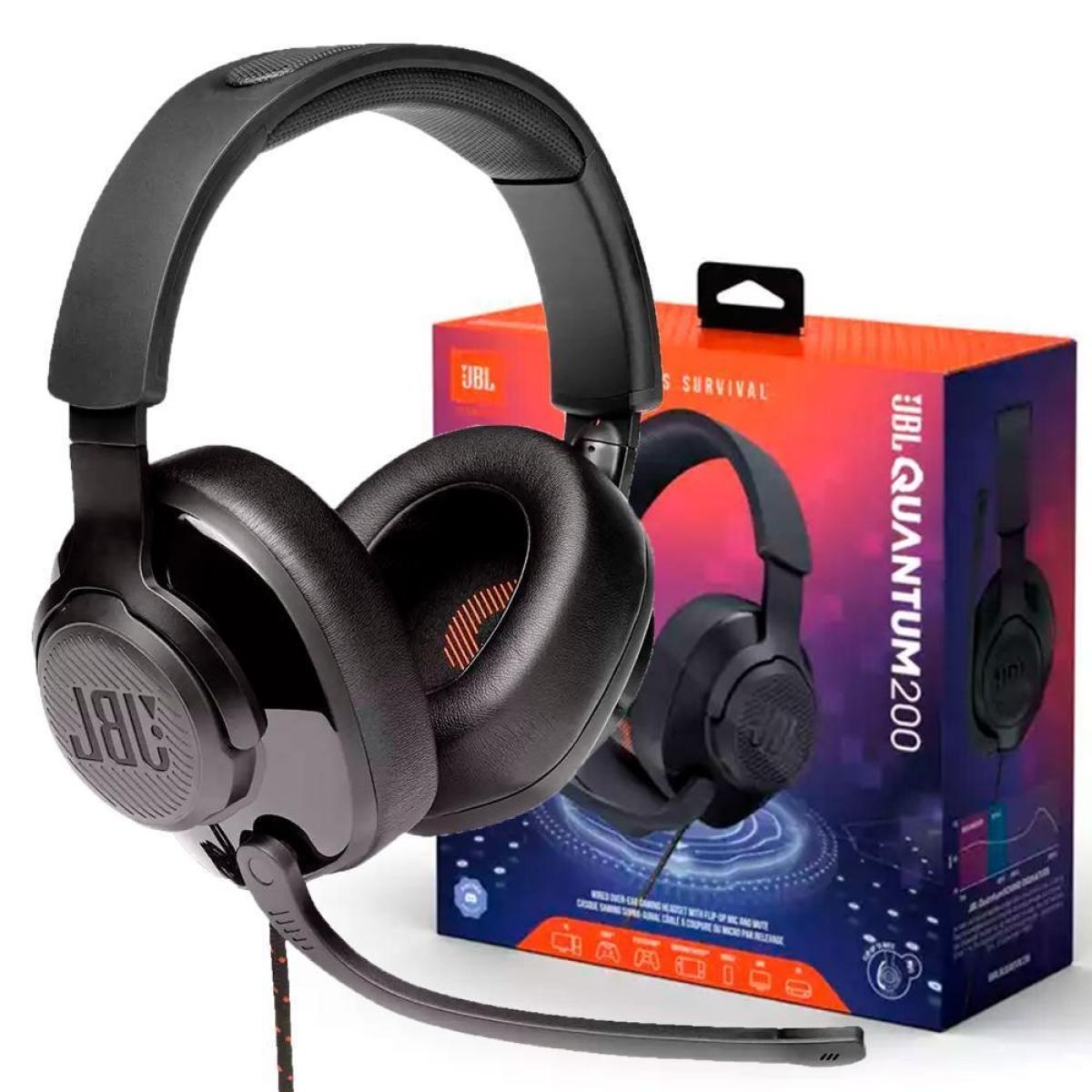 JBL Quantum 200 - Wired over-ear gaming headset with Voice focus directional flip-up mic and memory foam ear cushions (Black)