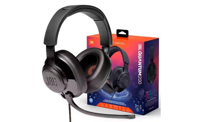 JBL Quantum 200 - Wired over-ear gaming headset with Voice focus directional flip-up mic and memory foam ear cushions (Black)