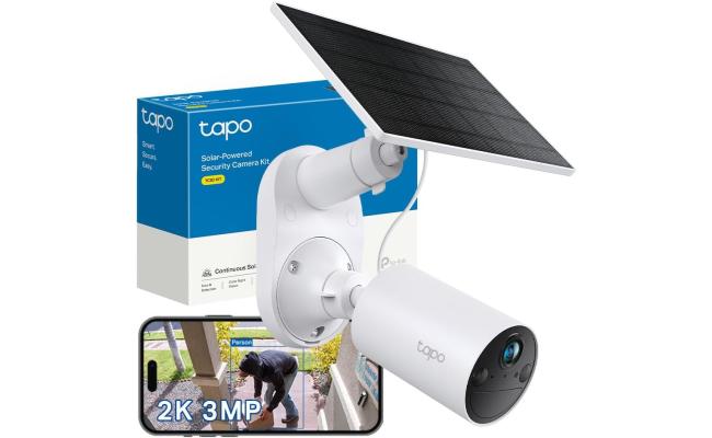 Tp-Link Tapo TC82 KIT 2K 3MP Battery Solar Security Camera Outdoor, Maintenance-free, Colour Night Vision, Outdoor Camera No Monthly Fee, Smart Person Detection, IP65, Works with Alexa & Google