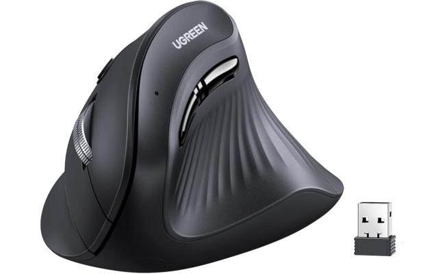 UGREEN Vertical Wireless (Bluetooth 5.0+2.4G) Ergonomic Mouse with 5 Buttons, 1000/1600/2000/4000 DPI, Prevention of Mouse Arm, Vertical Mouse Compatible with PC/Laptop/Tablet, Black
