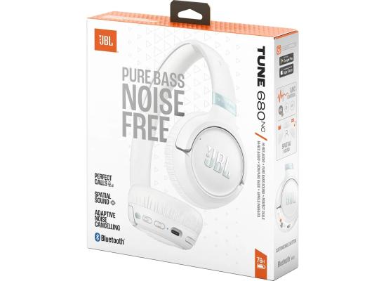 JBL Tune 680 NC Wireless On-Ear Bluetooth Headphones with Adaptive Noise-Cancelling Technology, Smart Ambient, 76-Hour Battery Life and Google Fast Pair/Microsoft Swift Pair, White
