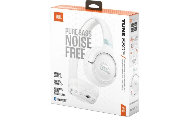 JBL Tune 680 NC Wireless On-Ear Bluetooth Headphones with Adaptive Noise-Cancelling Technology, Smart Ambient, 76-Hour Battery Life and Google Fast Pair/Microsoft Swift Pair, White