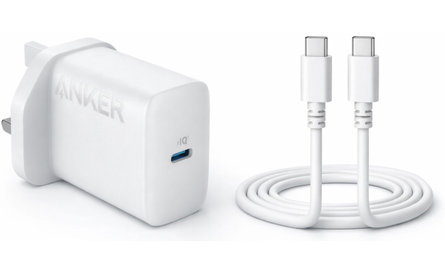 Anker USB C Plug 20W Ultra Fast Wall Charger For iPhone, iPad, iPod And More (5 ft USB-C to USB-C Cable Included) , White