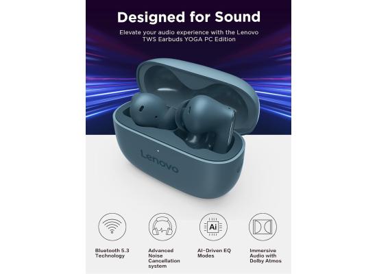 Lenovo TWS Earbuds Yoga PC Edition Tidal Teal Active Noise Cancellation Bluetooth 5.3 Wireless Earbuds ENC 3-Mic Clear Calls AI EQ Mode Switch for Gaming, Movies, Music, and Meetings