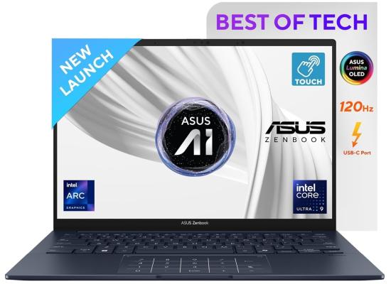 ASUS Zenbook 14 OLED (2025) New Zen with AI Intel Core Ultra 9 Gen II 285H 16-Cores Premium, Lightweight Design w/ Long Battery Life & OLED 2.8K 120Hz Screen , Ponder Blue