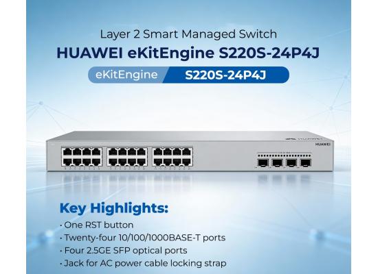 Huawei EKit S220S-24P4J Smart Switch 24 Port Gigabit ( 24 POE – 400 Watt ) + 4 SFP Port 2.5G