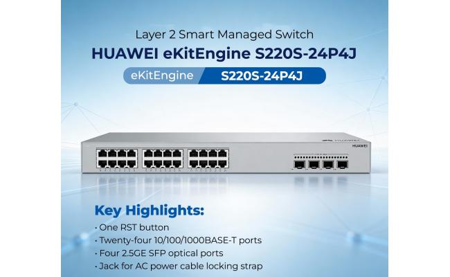 Huawei EKit S220S-24P4J Smart Switch 24 Port Gigabit ( 24 POE – 400 Watt ) + 4 SFP Port 2.5G