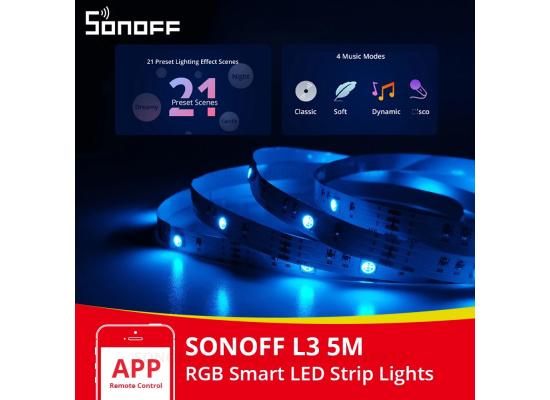 SONOFF 5M L3 LED Strip, WiFi 5050 RGB Strip, 16 Million Colors, Adjustable Brightness Mode, Compatible with Alexa/Google Home/SmartThings, for Bedroom, Party