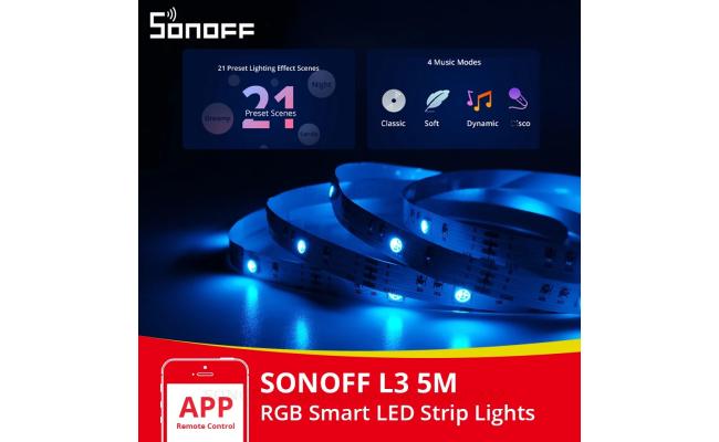SONOFF 5M L3 LED Strip, WiFi 5050 RGB Strip, 16 Million Colors, Adjustable Brightness Mode, Compatible with Alexa/Google Home/SmartThings, for Bedroom, Party