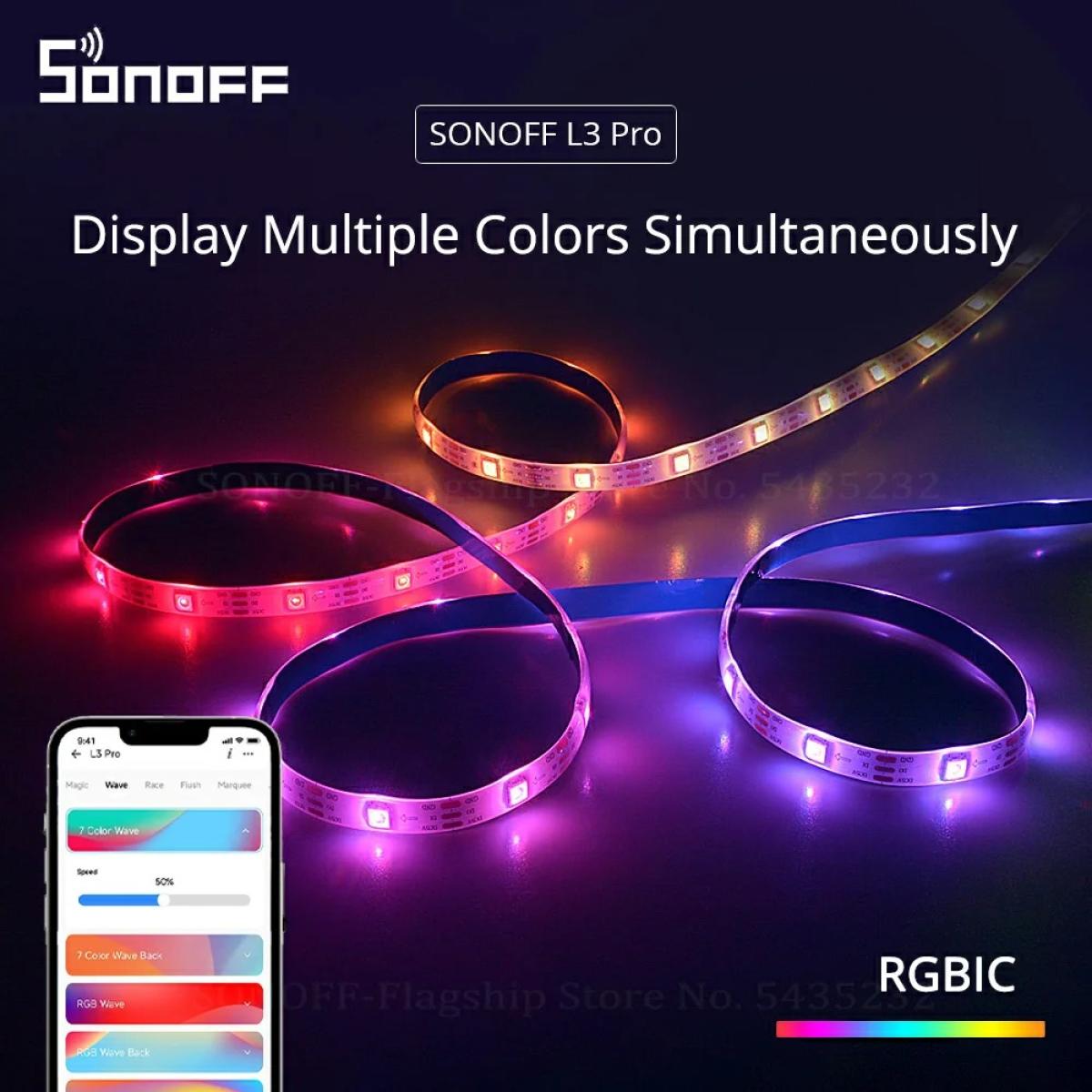 SONOFF L3 Pro Smart LED Strip Light WiFi LED RGBIC Lights Flexible Lamp Tape Display Multiple Colors Simultaneously Music Mode